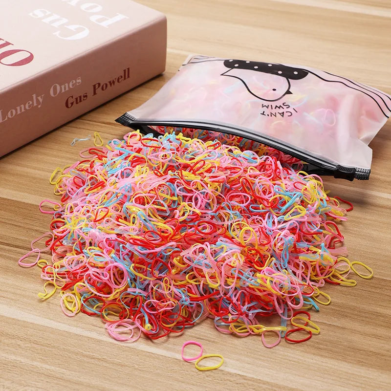 500/1000/2000pcs Girls Colourful Disposable Rubber Band Hair Ties Headband Children P lifestyle view