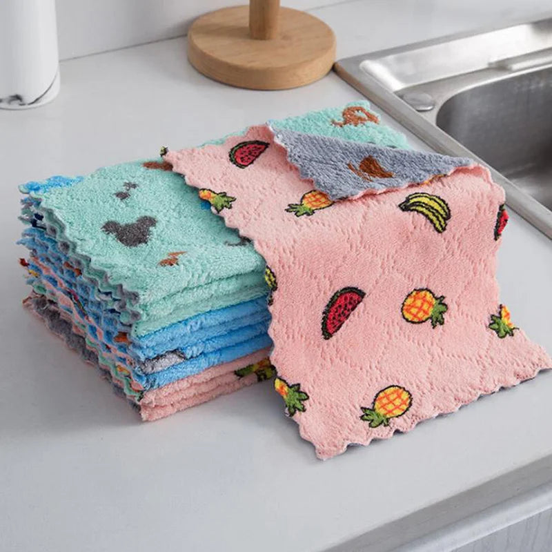 Reusable Kitchen Dishcloths Super Absorbent Coral Fleece Cleaning Cloths 3/5/10pcs Dish Sponge Cloth