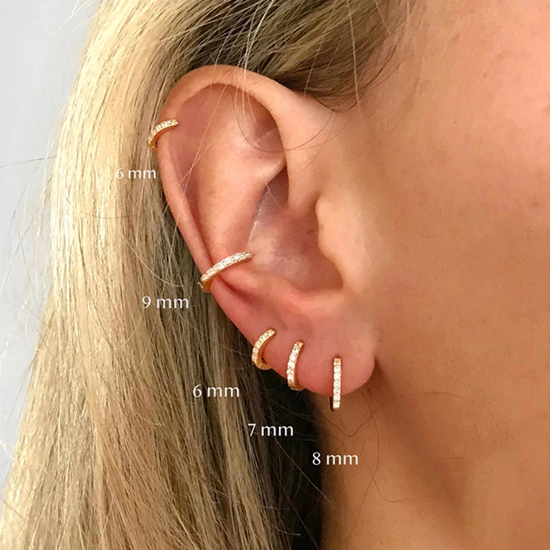 2PCS Stainless Steel Minimal Crystal Zirconia Hoop Earrings Gold Silver Color Small Hugg detail view