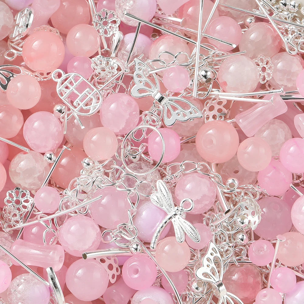 30-50G/Lot Mixed Glass Beads Metal Pendants Spacer Bead Jewelry Accessories for DIY Br close-up view