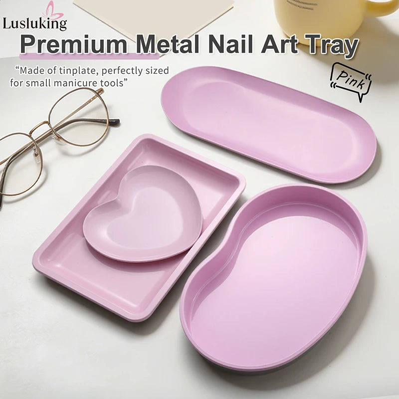 Premium Tinplate Nail Art Tray Multi Shape Nail Tool Organizer Storage Tray for Manicure Supplies Fi