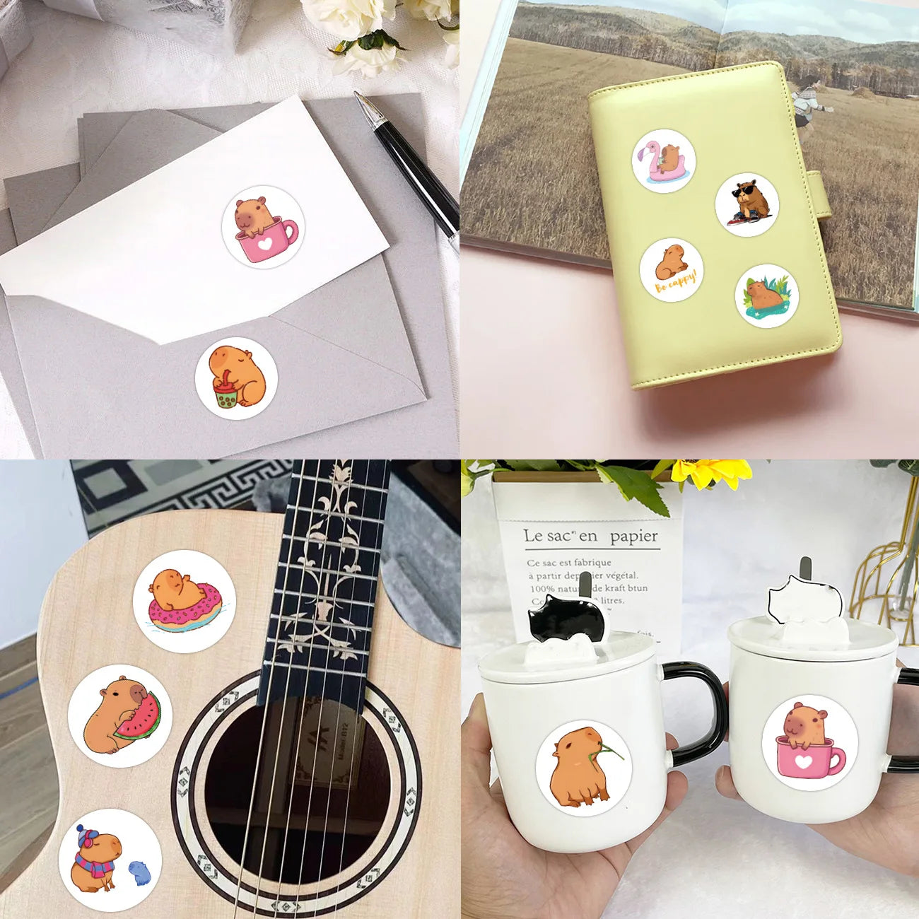 Cute Plump Capybara Cartoon Stickers | 100-500pcs Kawaii Animal Sticker Set for DIY S lifestyle view