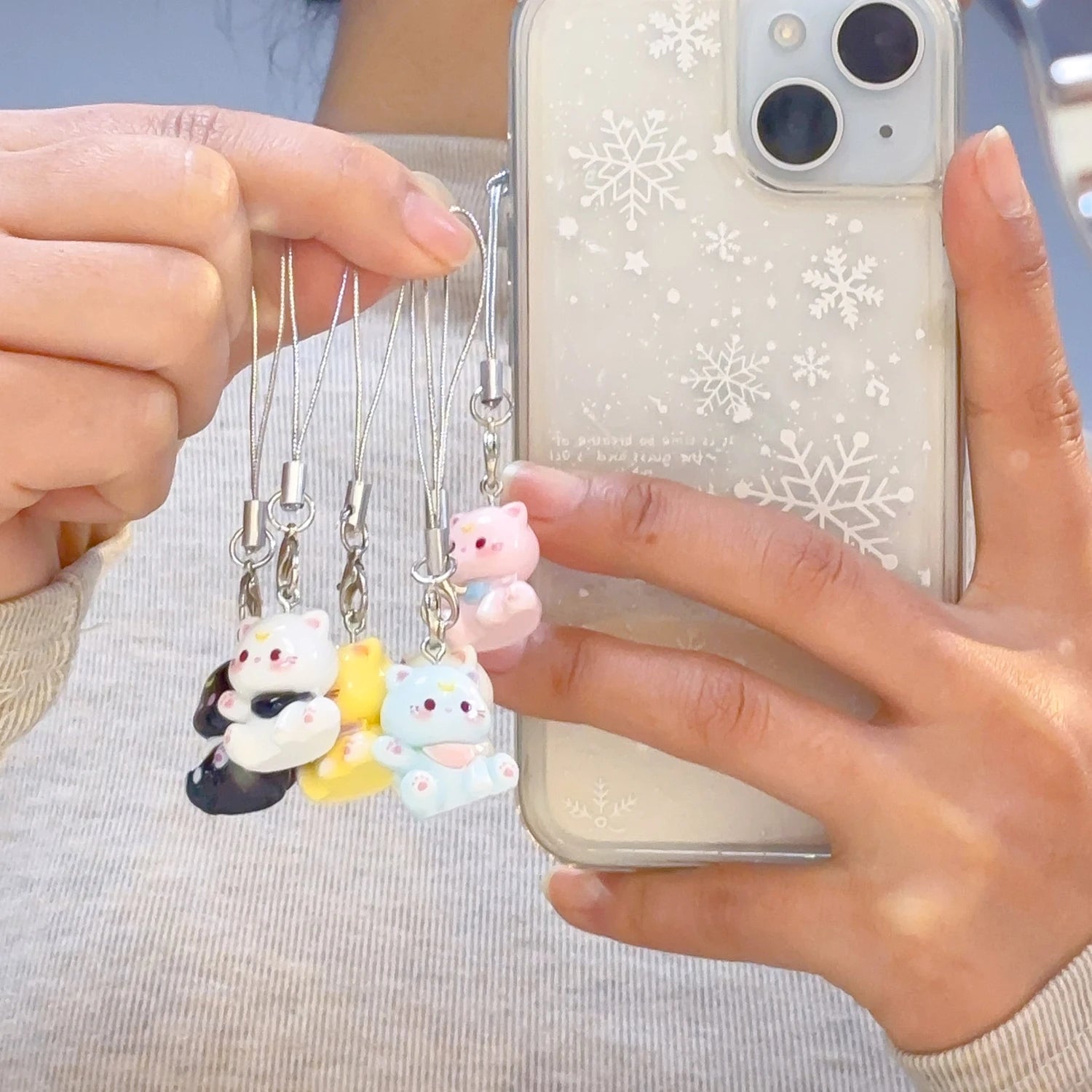 3D Cartoon Resin Cat Keychain Phone Chain Student Bag Charm Pendant Anti Lost Phone additional angle
