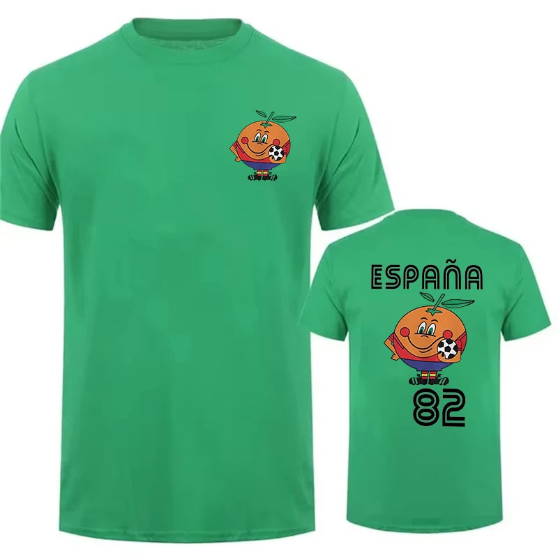 Naranjito T Shirt Men's Women's T-Shirt Crewneck Espana 82 Spain Mascot 1982 Soccer Fo close-up view