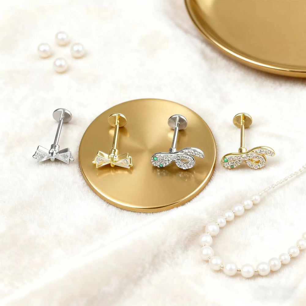 Stainless Steel Ear Studs - Micro Paved Zirconia Cartilage Earrings, Delicate Minimal lifestyle view