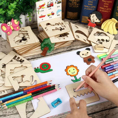 20pcs Montessori Kids Drawing Toys Wooden DIY Painting Template Stencils Learning Educational Toys f