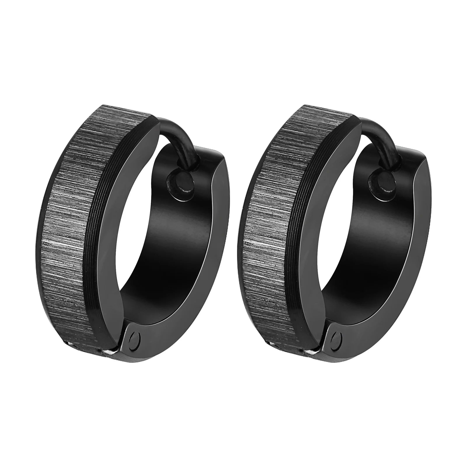 Vnox Anti Allergy Stainless Steel Hoop Earrings, Unisex Simple Metal Huggies Earrings, close-up view