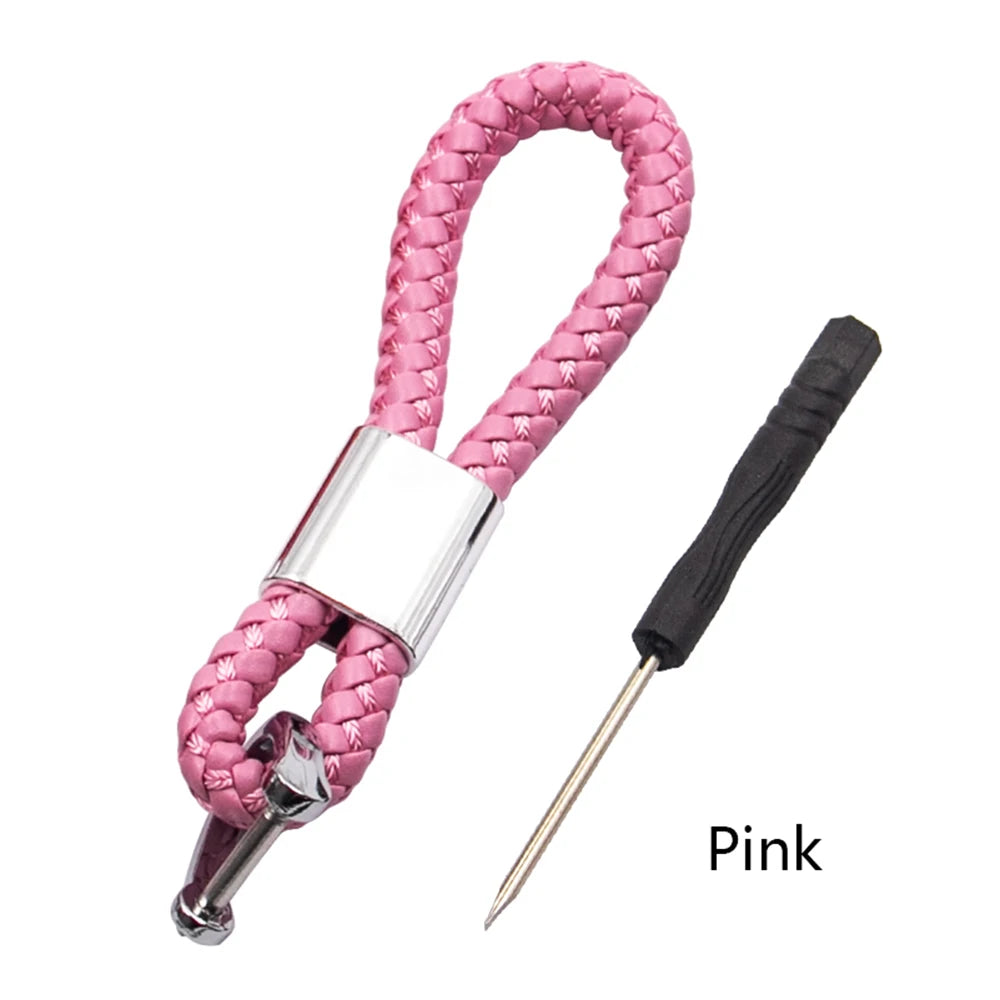 Handwoven Leather Car Keychain | Retro Horseshoe Buckle Key Ring alternate view