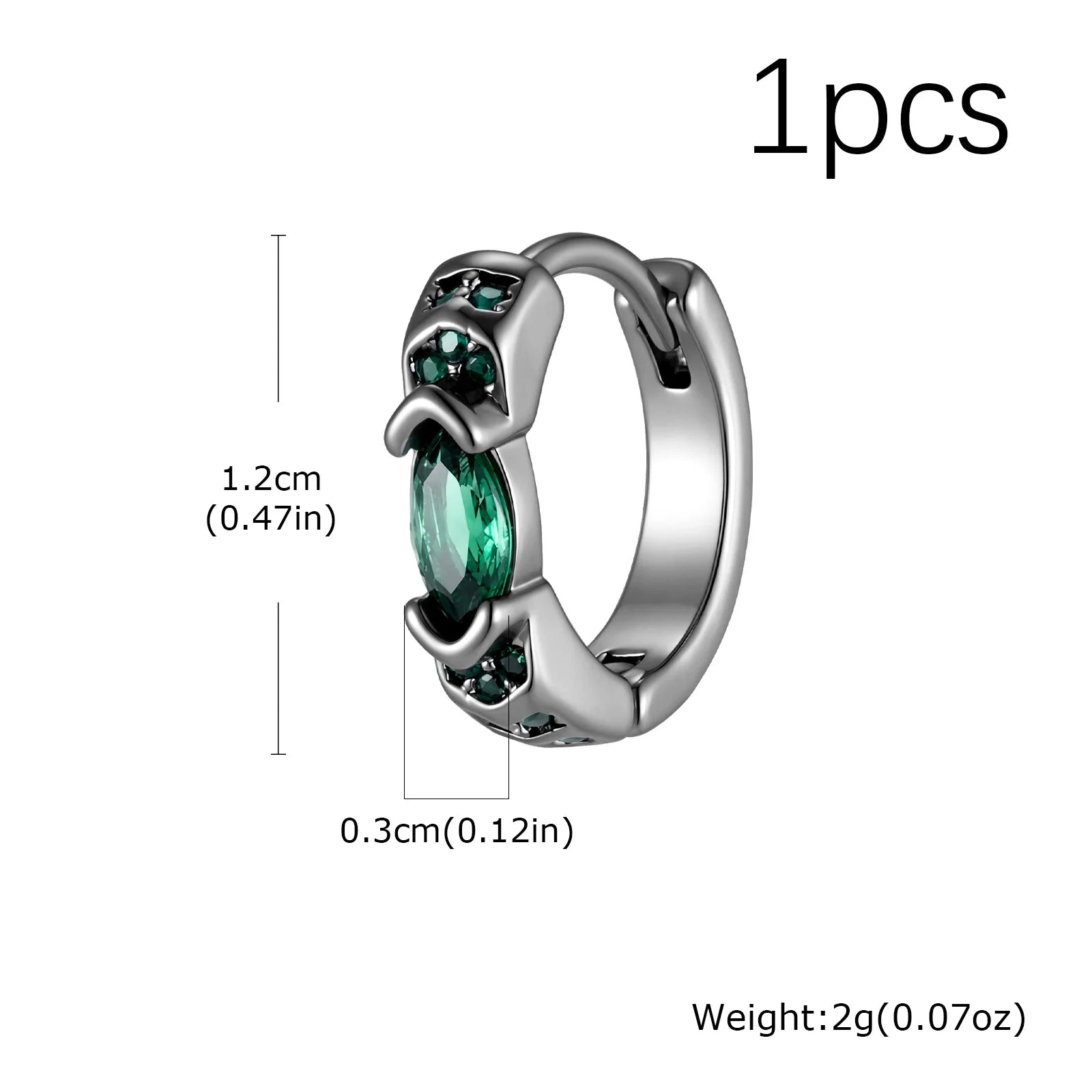 Stylish Green Zircon Minimal Hoop Earrings for Men, Vintage Small Huggie Earrings, Hy alternate view