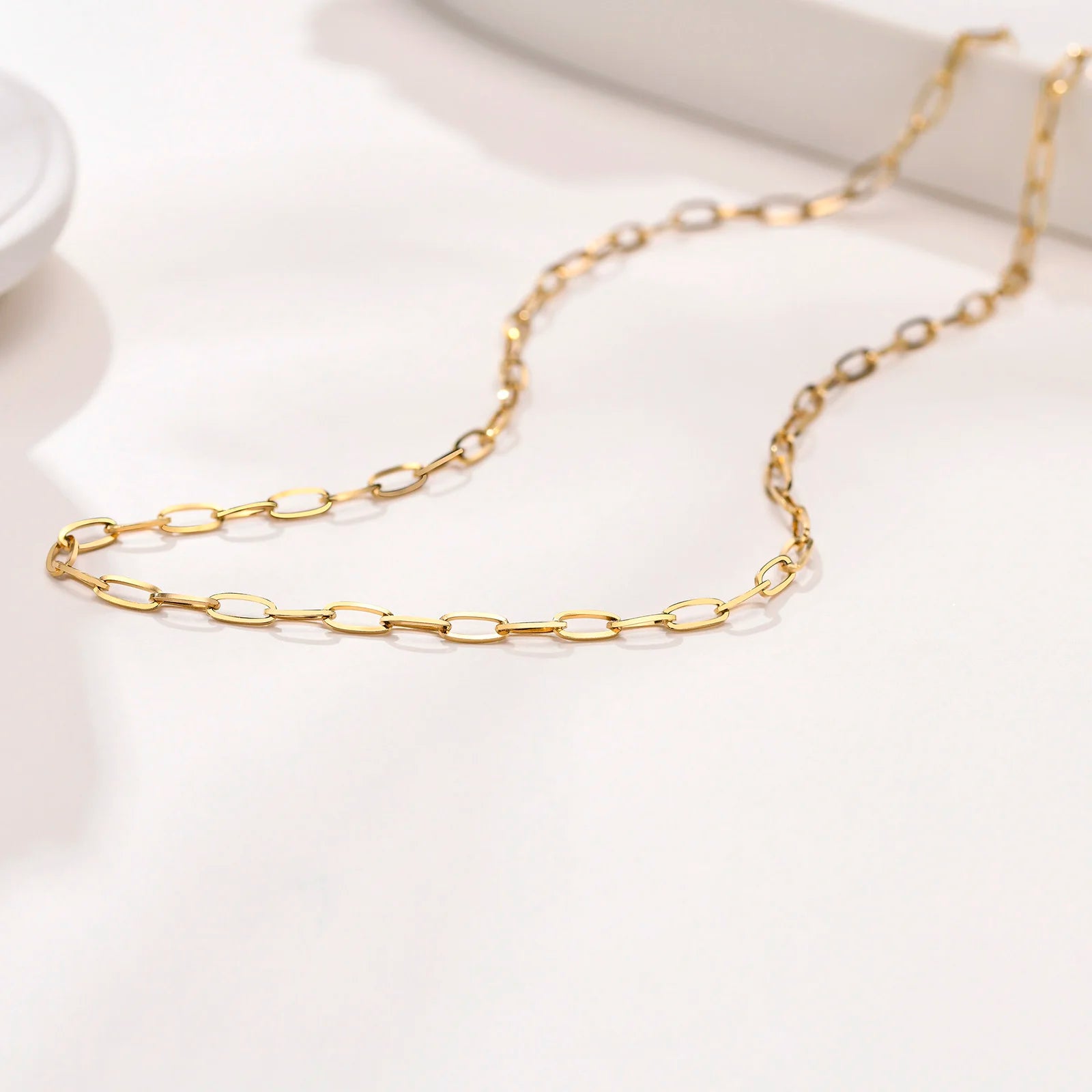 Vnox chic paperclip chain necklaces for women, rose gold color stainless steel rectan lifestyle view