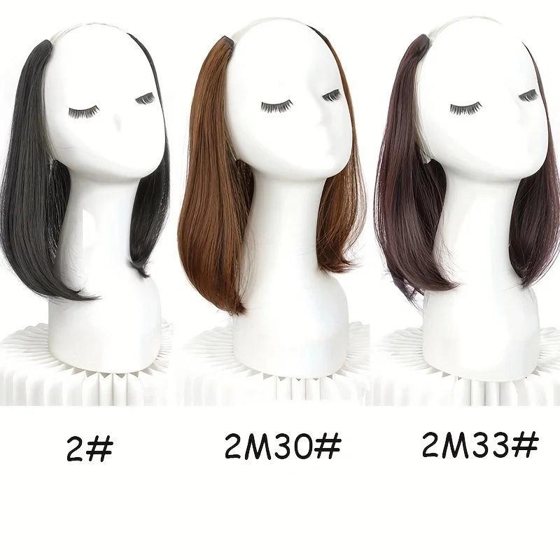 8Inch/12Inch Synthetic Short Straight Hair Pieces Invisible Clip In Hair Pad High Hair close-up view