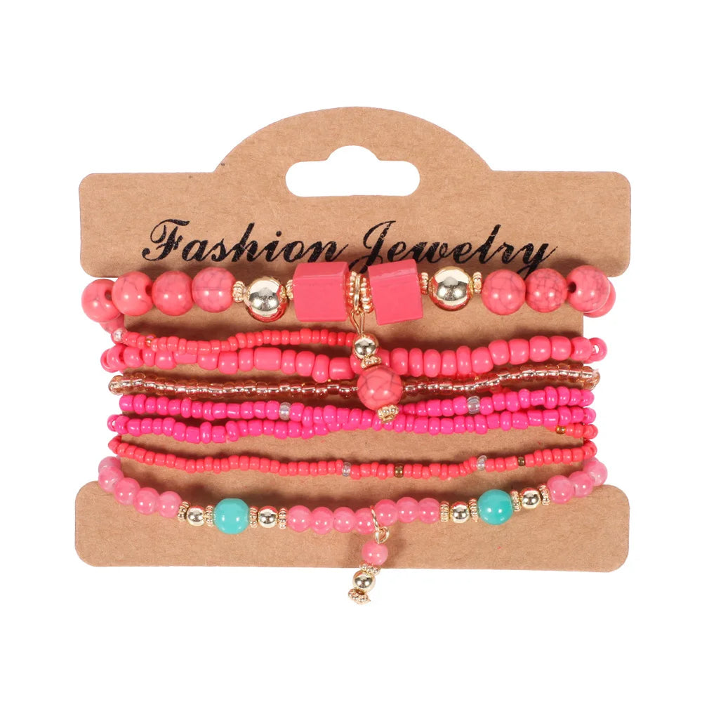 Bohemian Handmade Beads Bracelet Set For Women Summer Colorful Beaded Chain Bangle Girls detail view