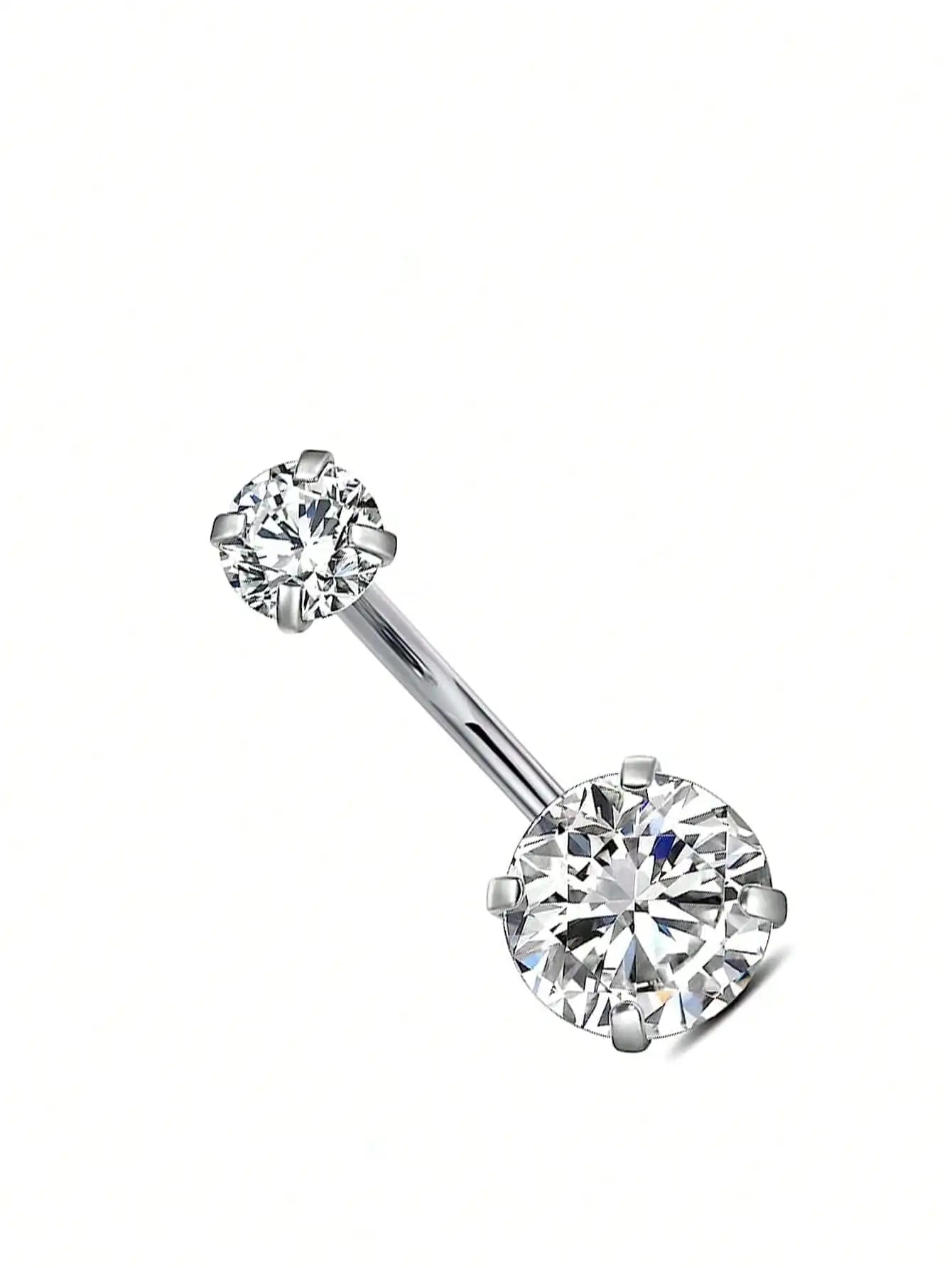 Silver Round 4-Prong Cubic Zirconia Navel Ring, 5*8mm CZ Inlaid Belly Piercing Jewelr alternate view