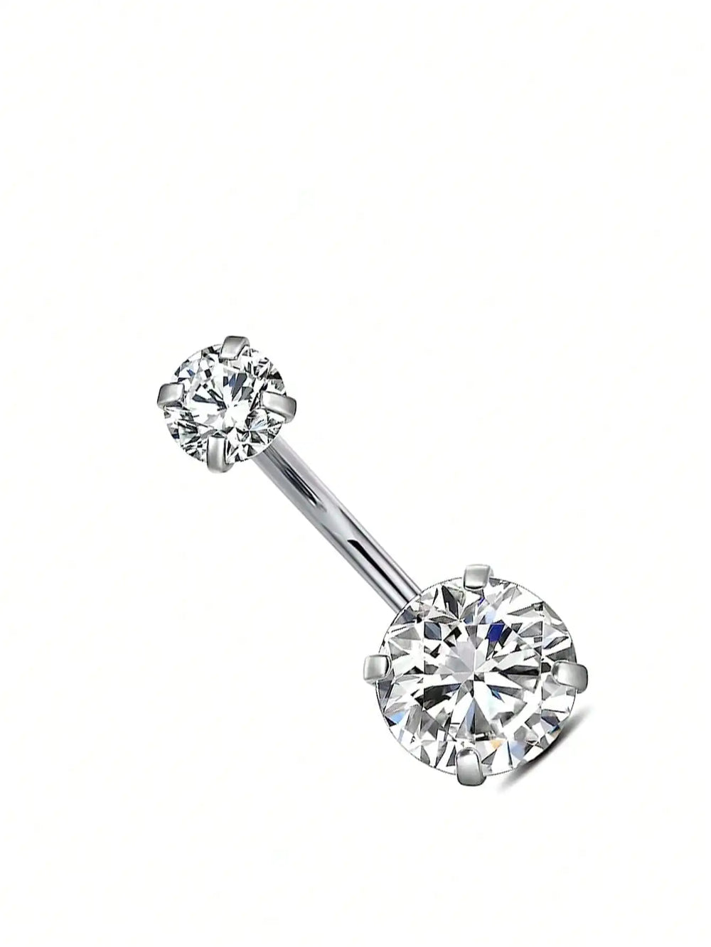 Silver Round 4-Prong Cubic Zirconia Navel Ring, 5*8mm CZ Inlaid Belly Piercing Jewelr alternate view