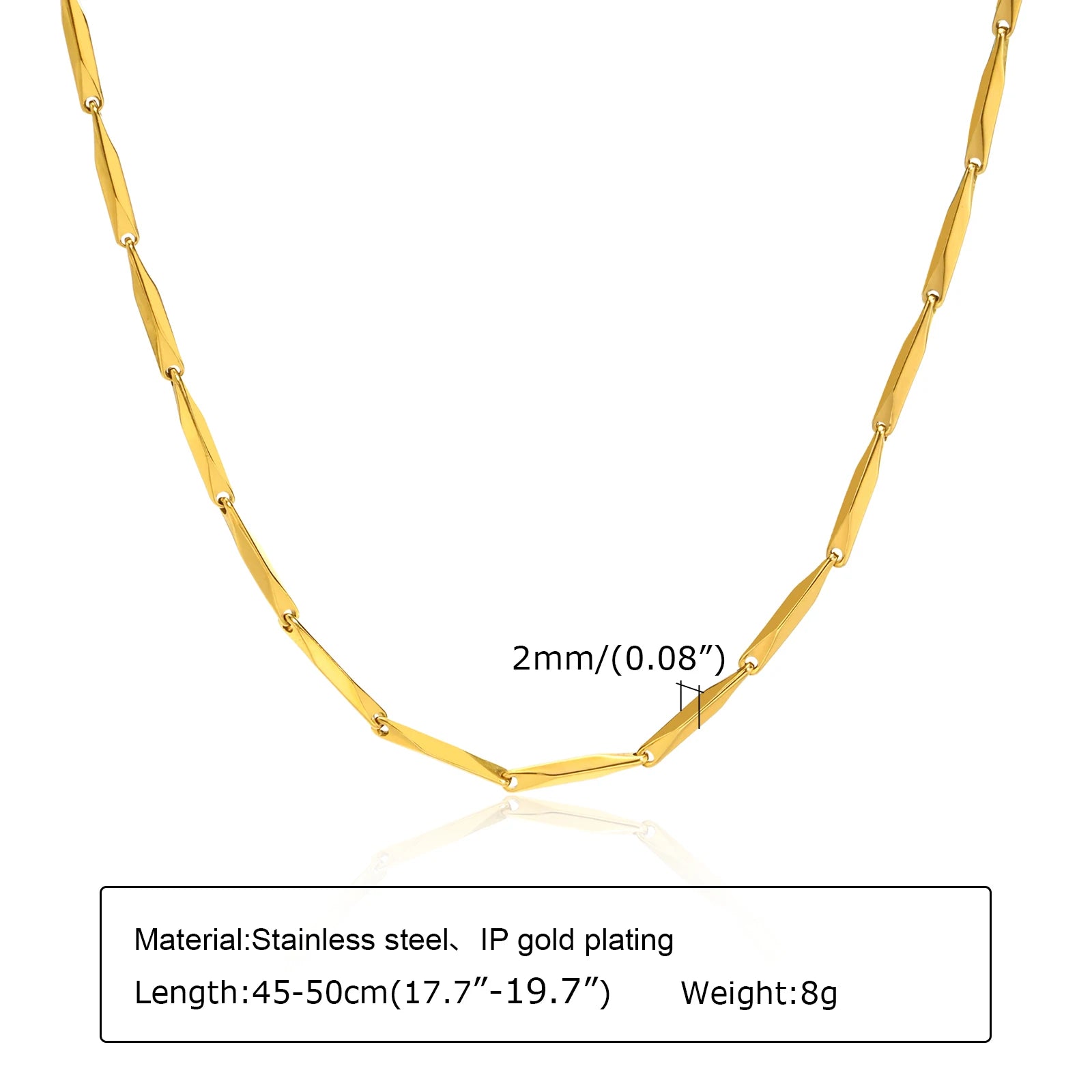 Fashion Jewelry New In Melon Seed Chain Necklace,Gold Color Stainless Steel Full Gloss S detail view