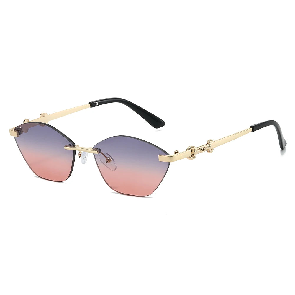 2026 Rimless Sunglasses for Men with Metal Chain Detail | Niche High-End UV Protection close-up view