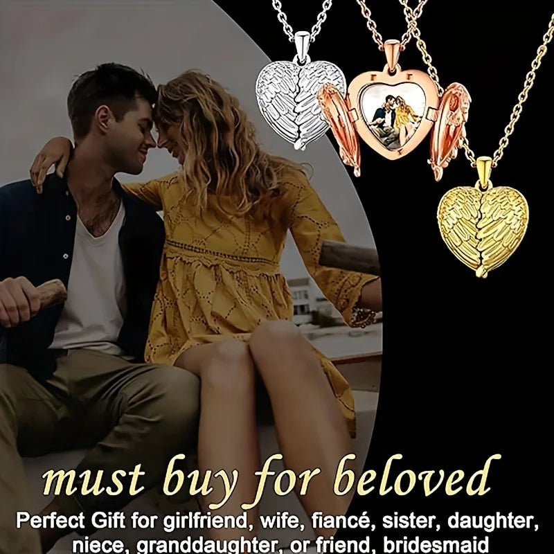 Custom Photo Pendant Necklace | Personalized Angel Wing Gift alternate view