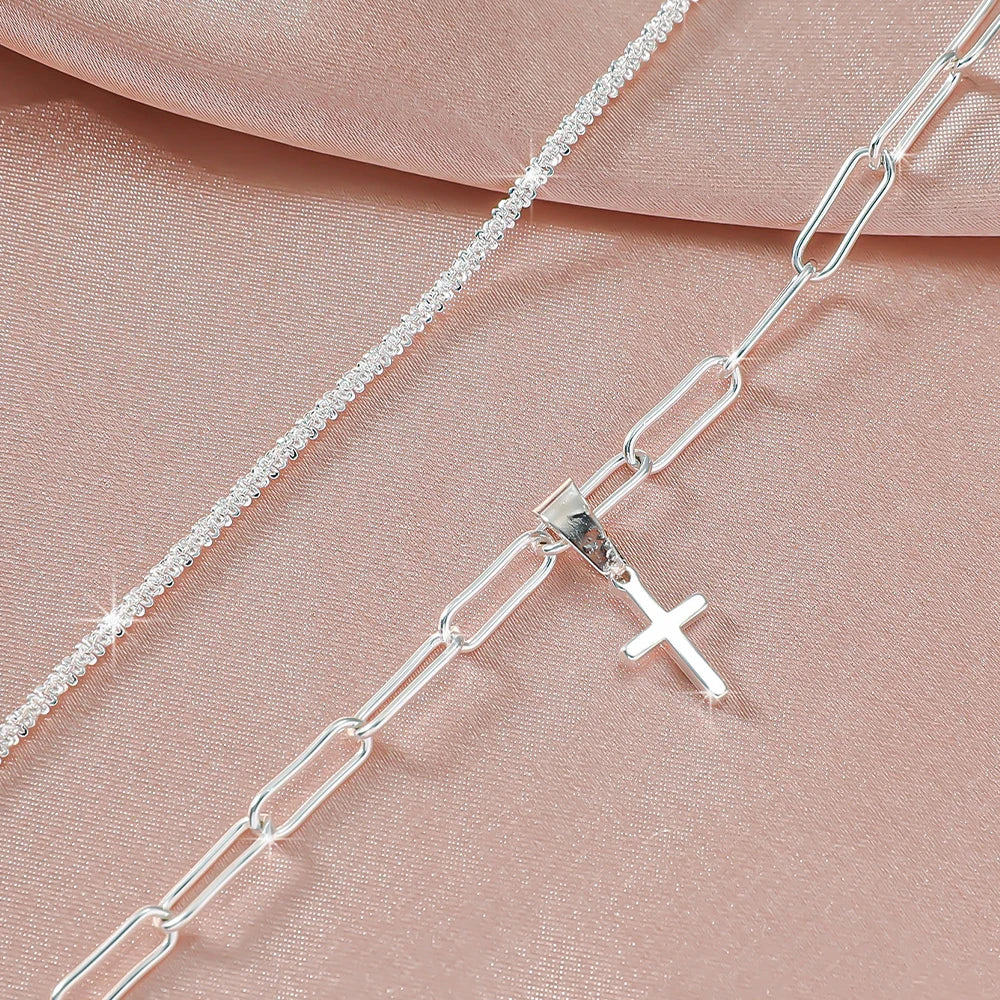 New 925 Sliver Plated CZ Anklet Bracelets for Women Girl Trendy Waterproof Zircon Cha alternate view