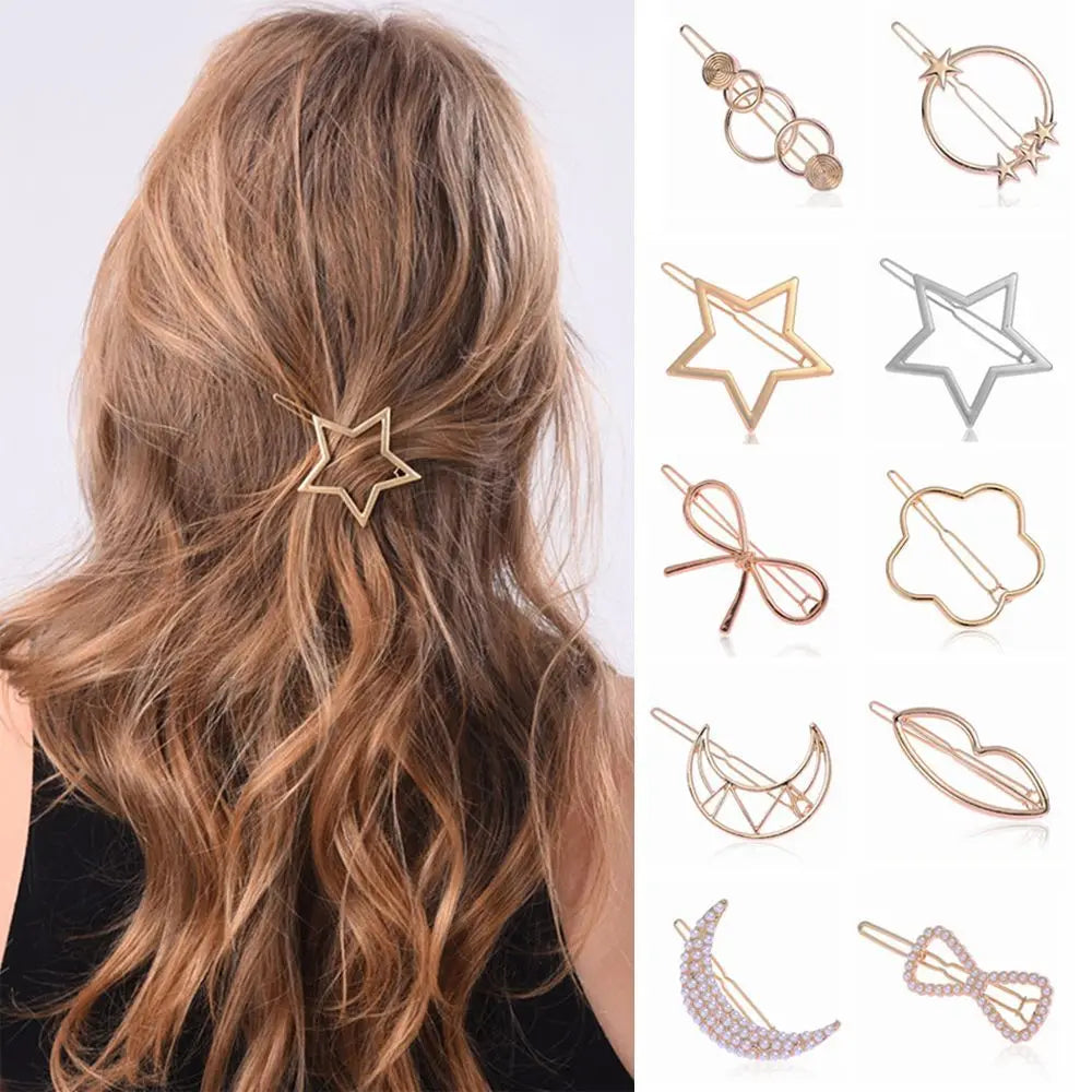 1PC Geometric Ponytail Hairpins Bobby Pins Knot Hair Clip Star Heart Barrettes Metal Hairclips Women