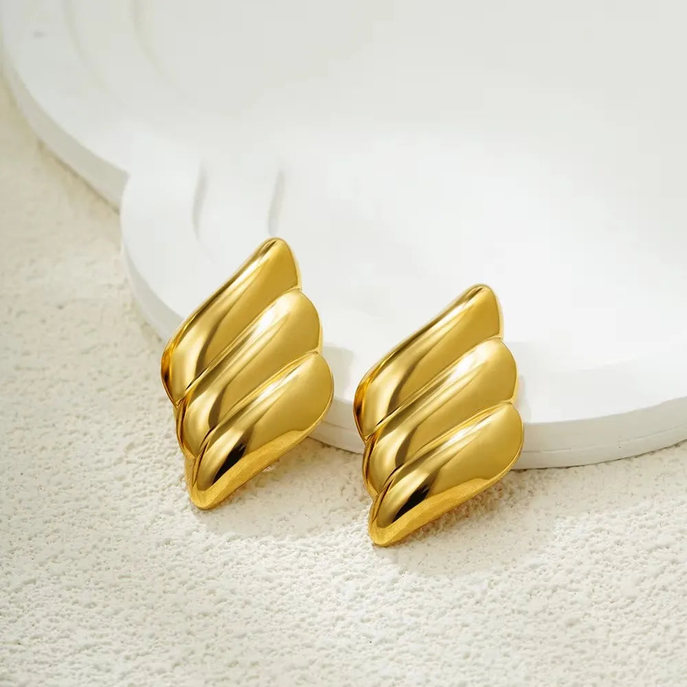 Vintage Gold Snail Shell Drop Earrings | CZ Zircon Beach Jewelry for Women additional angle