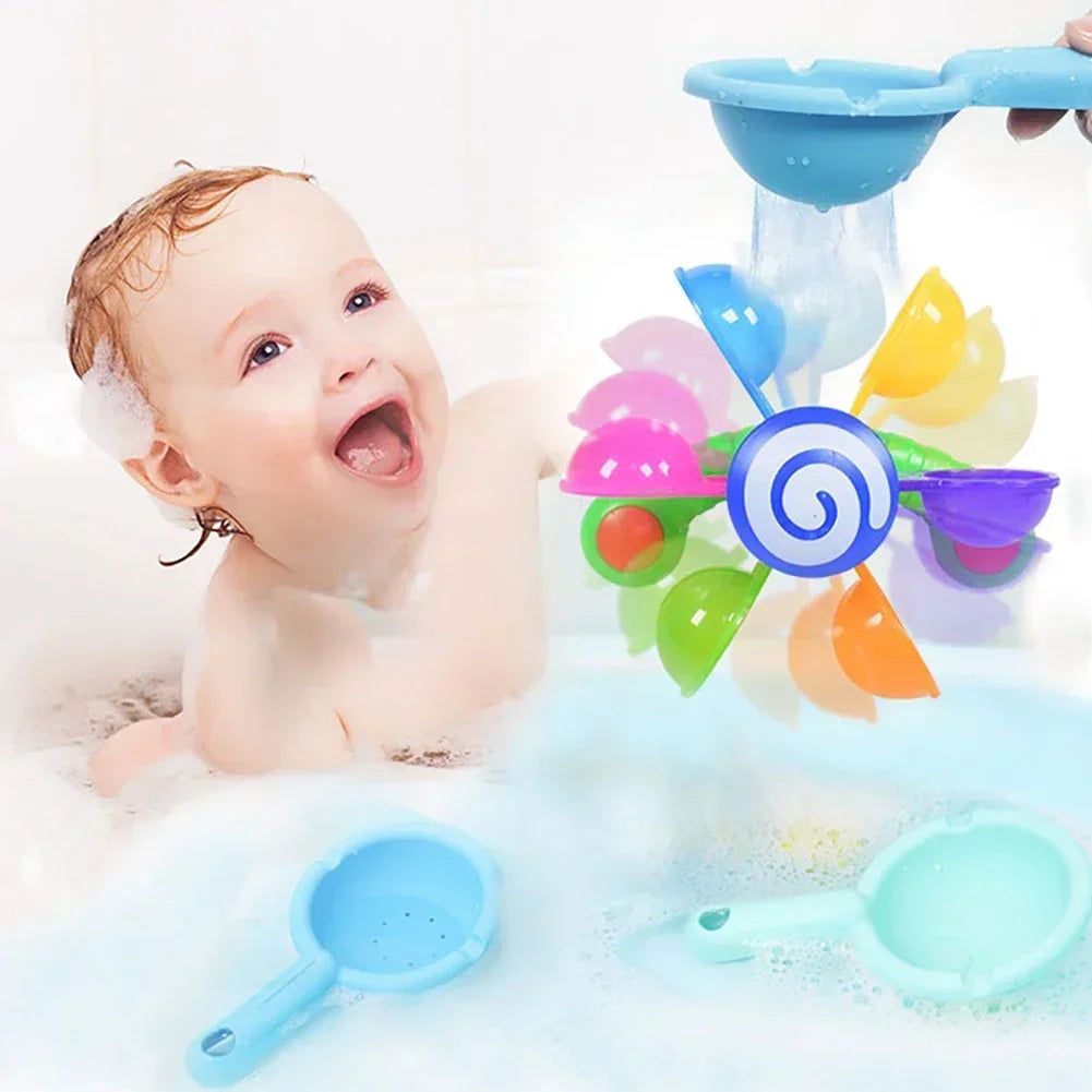 Rainbow Windmill Toddlers Bathing Sucker Water Spray Toy Colorful Waterwheel Baby Bath Toys Set Show