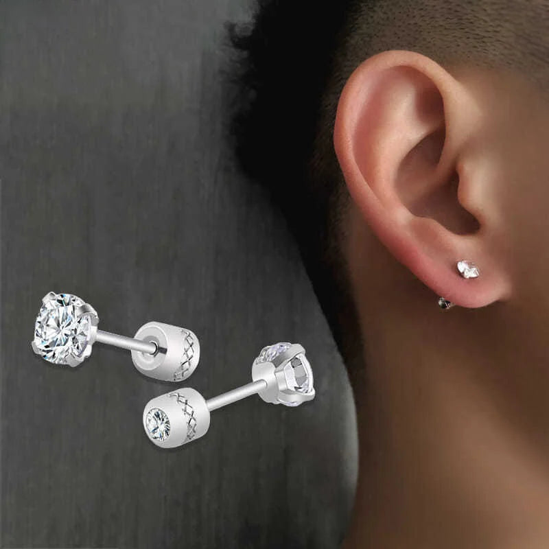 2Pcs Medical Stainless Steel Crystals Stud Earrings Screws Piercing Tragus Cartilage alternate view