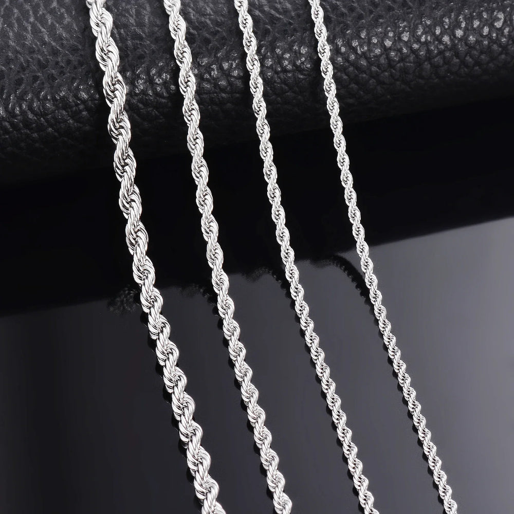 1 piece 925 sterling silver Width 2mm/3mm/4mm Rope Chain Necklace/Bracelet For Men Wo alternate view