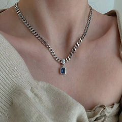 925 Sterling Silver Vintage Cuba Neck Chain Square Zircon Pendants Female Necklaces Women Jewelry Charms Accessories Argent 925