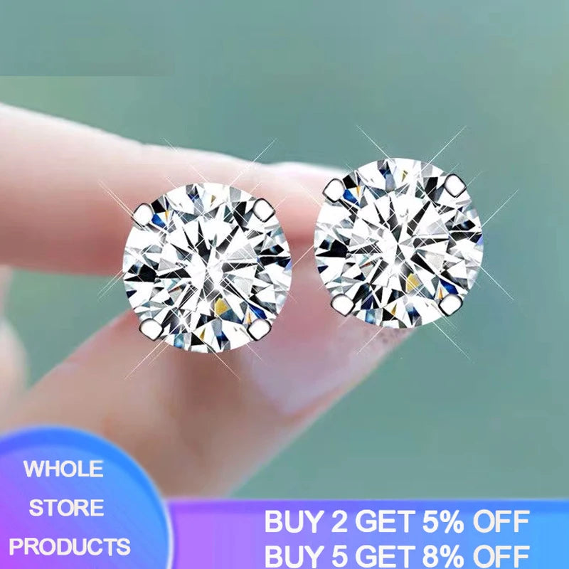 2 Carat 8.0mm D Color Moissanite Stud Earrings For Women Top Quality 100% 925 Sterlin alternate view