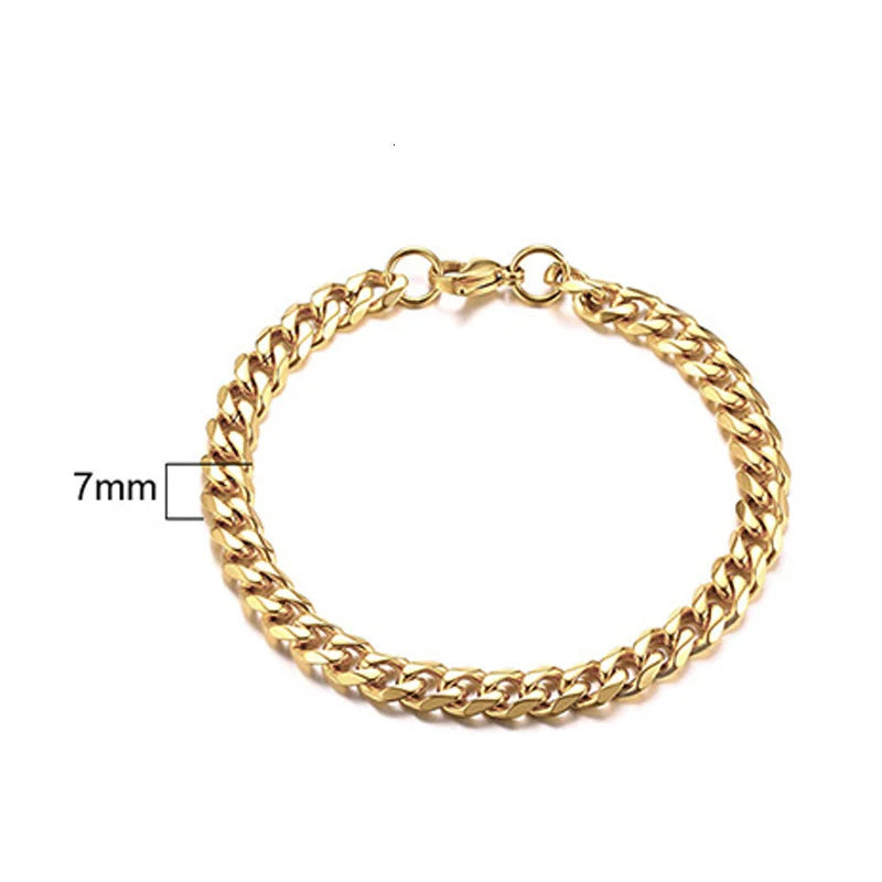 Stainless Steel Chain Bracelet Women, 3mm to 9mm Curb Cuban Chain Bangle Gold Color U alternate view
