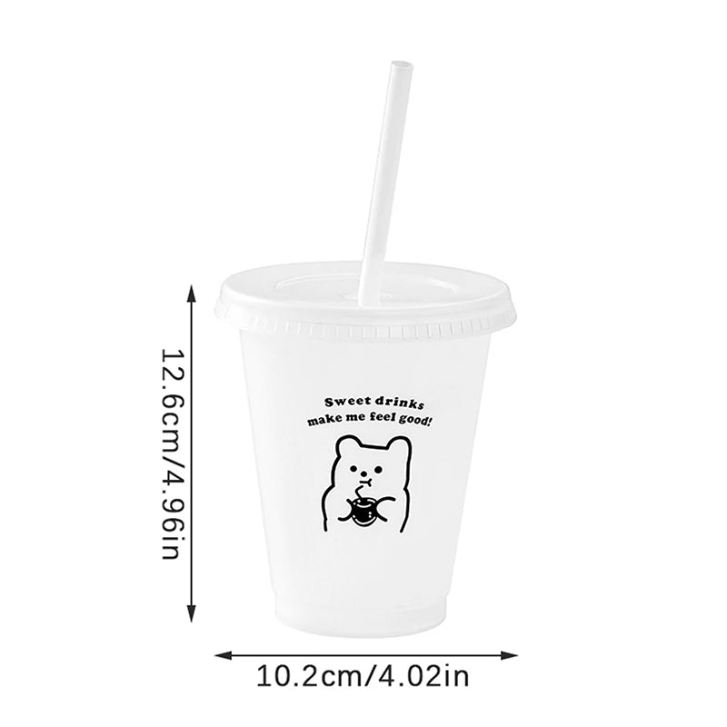 Kawaii Water Bottle For Coffee Juice Milk Tea Cute Plastic Cold Cups With Straw Lid additional angle
