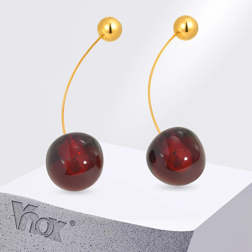 Vnox Vivid 3D Cherry Earrings | Fashion Cute Fruit Drop Earrings for Women