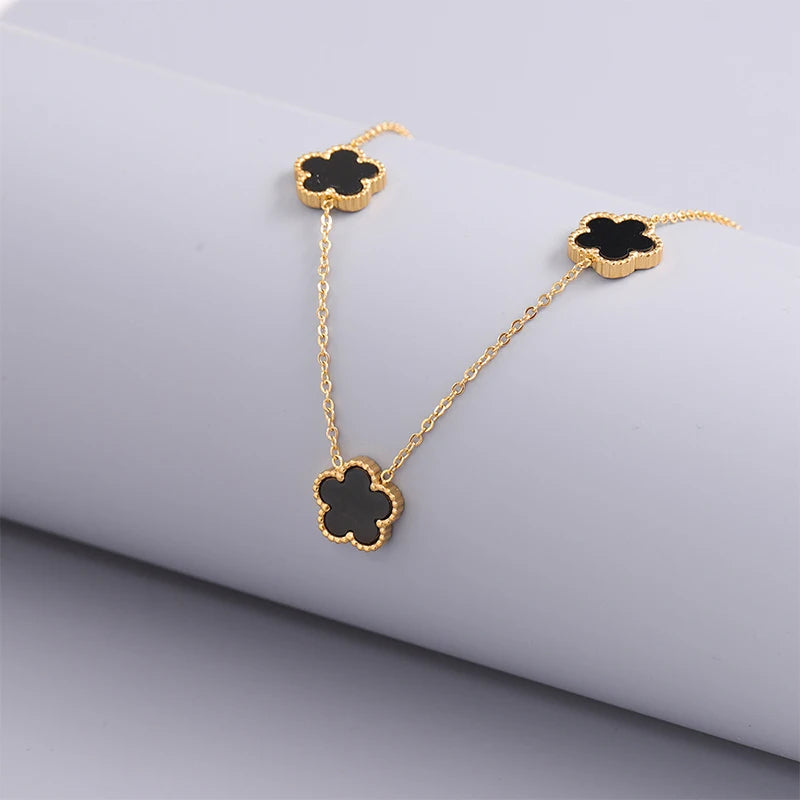 14K Gold Plated Stainless Steel Necklace Woman Five Leaf Petals Double Sided Necklaces f detail view
