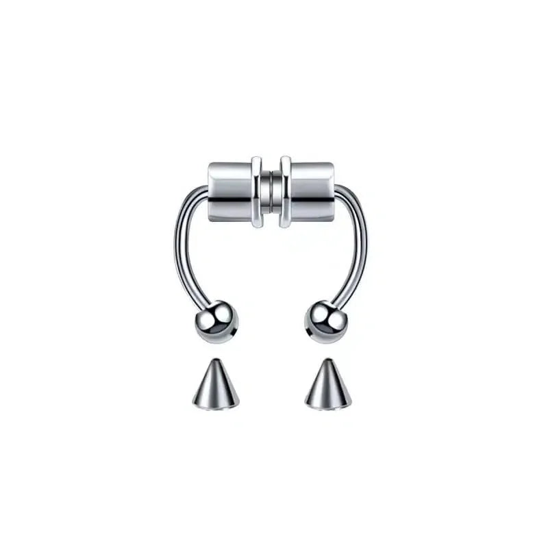 Stainless Steel Magnet Fake Nose Ring Hoop Fake Piercing Hoop Septum Rings For Wome additional angle