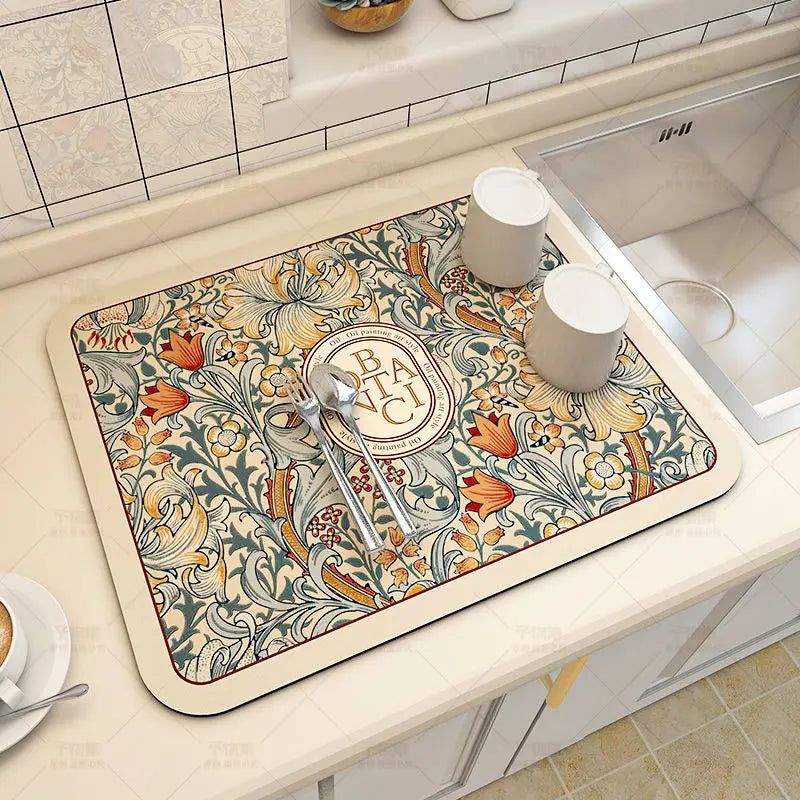 Mat Antiskid Draining Coffee Dish Drying Mat Quick Dry Bathroom Drain Pad Tableware Ma close-up view