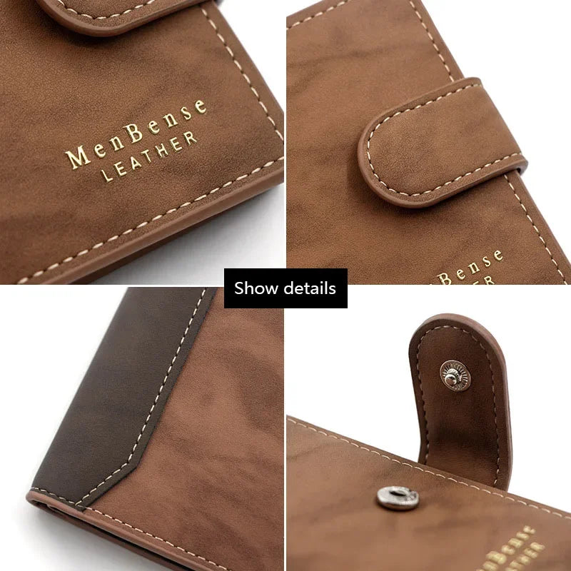 TRISJEM Slim Card Holder Wallet for Men | Short Frosted PU Leather 3-Fold close-up view