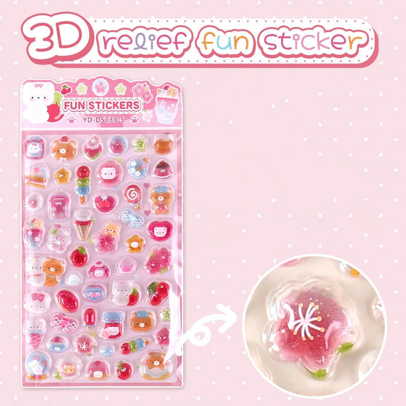 6-Style Japanese 3D Cute Stickers | Crystal Embossed Design for DIY Crafts additional angle