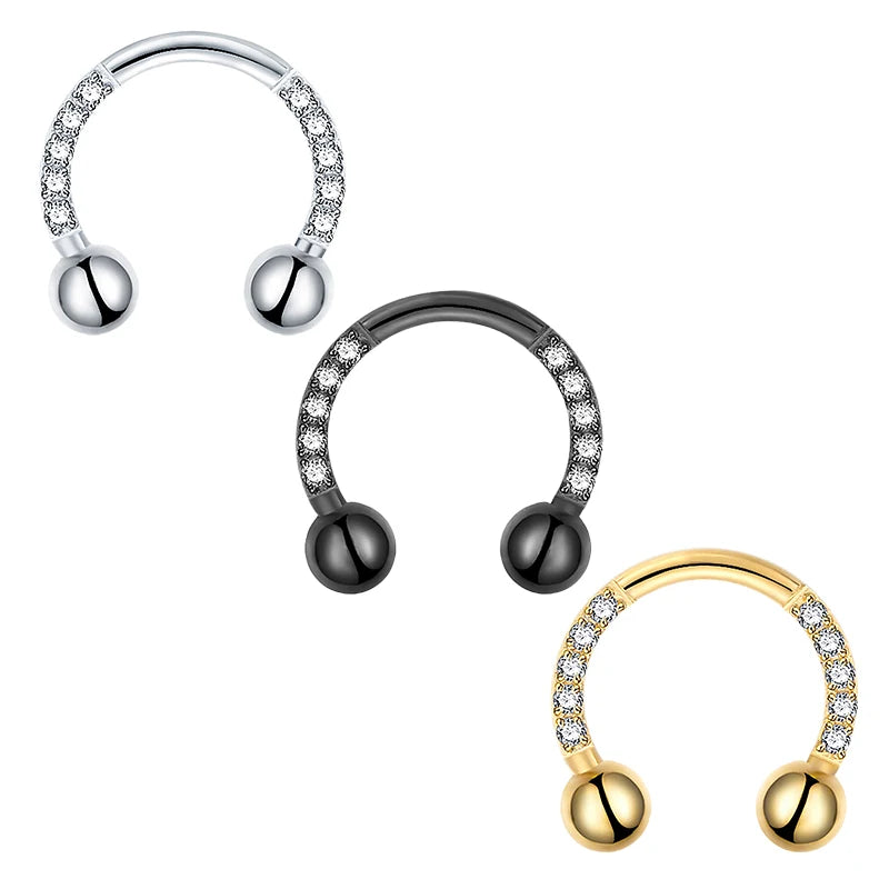 Titanium Zircon Hoop Nose Ring Septum Lip Circular Barbell Horseshoe Ear Tragus Helix Earring Nose P