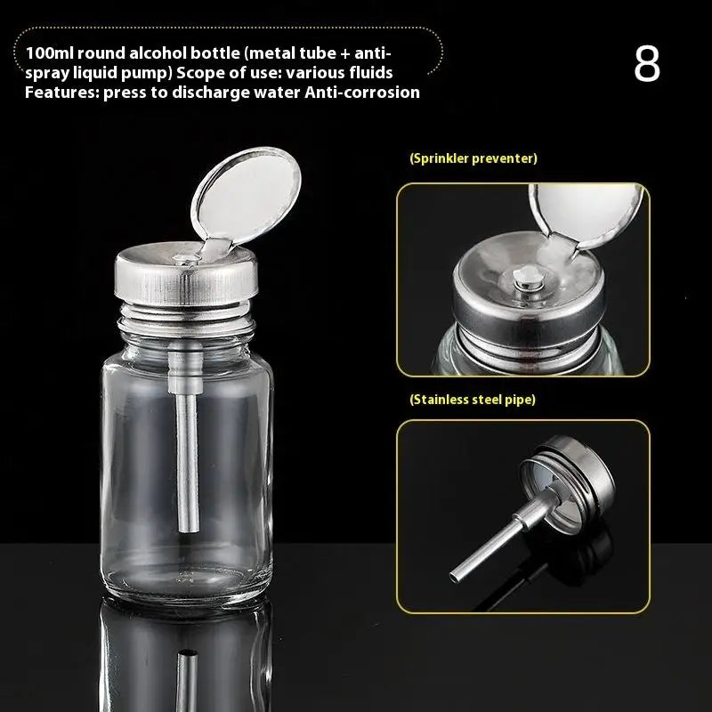 Nail Storage Refillable Glass Bottles Empty Liquid Press Pump Dispenser Nail Art Polish detail view