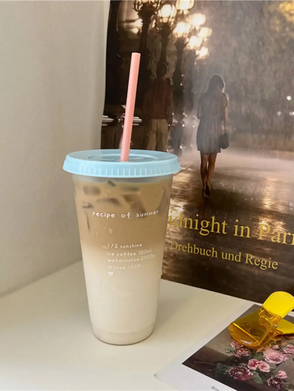 1pc-480ml/700ml Cute Water Bottle Summer Coffee Cup Plastic Straw Cup Large Capacity Han detail view