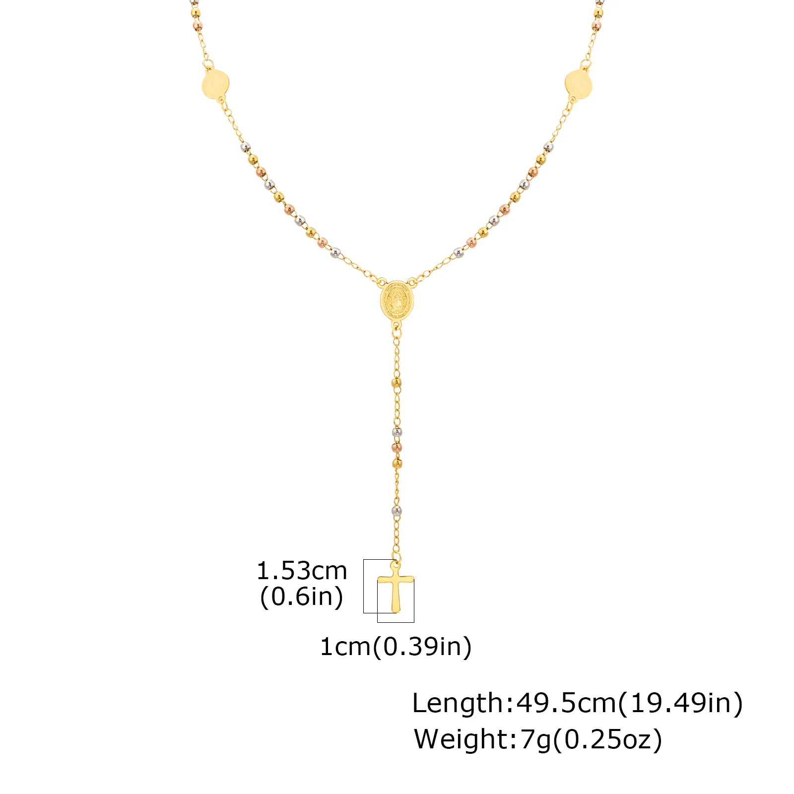 Prjewel Stainless Steel Three-Color Beaded Cross Pendant Y-Necklace | Faith-Inspired Fas detail view