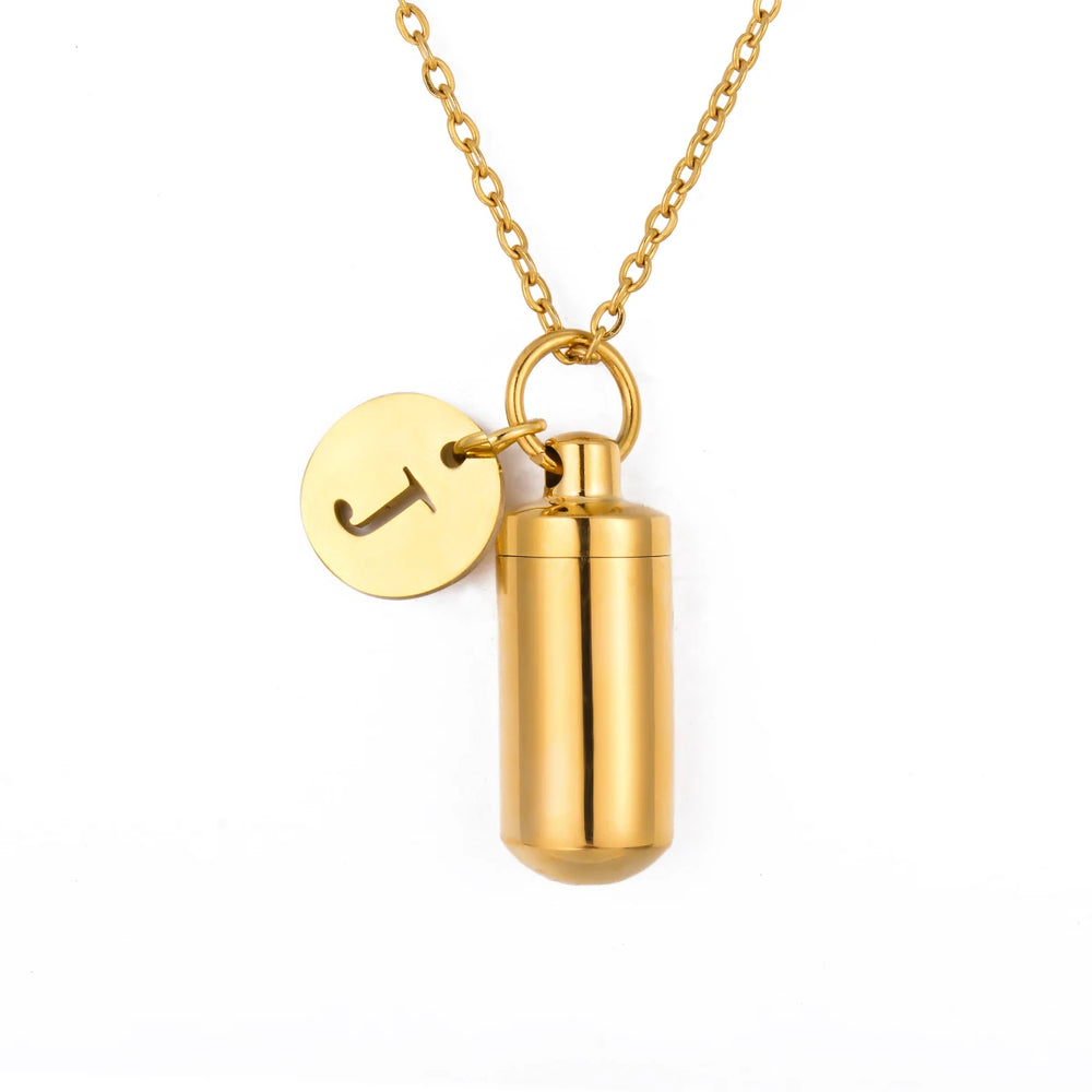 Cremation Jewelry Urn Necklace with Initial Letter Charm | Stainless Steel Memorial Pend detail view