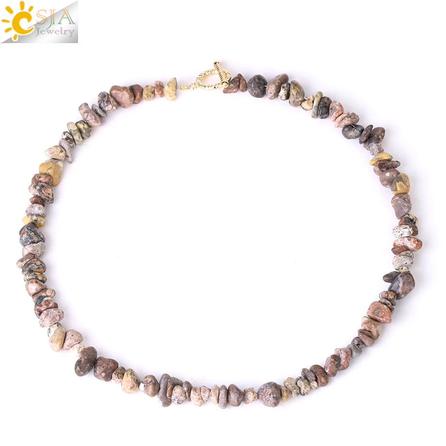 Natural Chip Stone Choker Necklace | Bohemia Crystal Bead Jewelry detail view