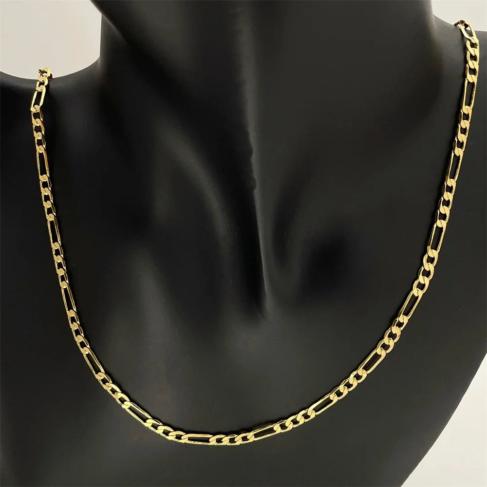 Andara Luxury Unisex 925 Sterling Silver Gold Plated 4mm Figaro Necklace Engagement Jewelry Accessories 50-60cm