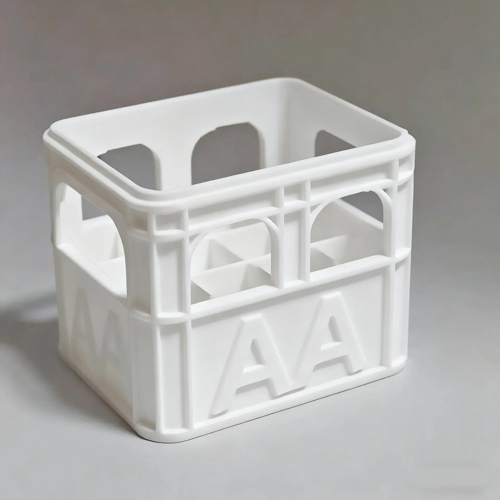 3D Printed Beer Crate Style Stackable Battery Storage Box | AA AAA 18650 21700 9V Orga close-up view
