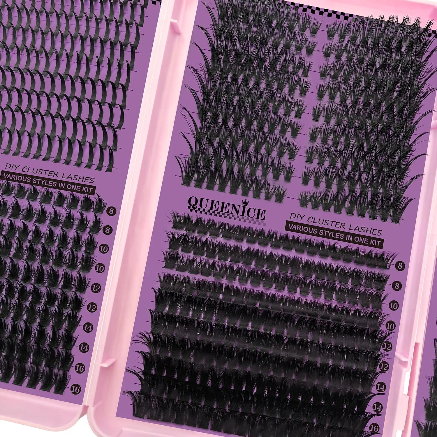 QUEENICE Three Fold Updated New DIY False Eyelash Extension 6 Mixed Styles Fluffy Voluminous  Cat eye Spiky lash extensions