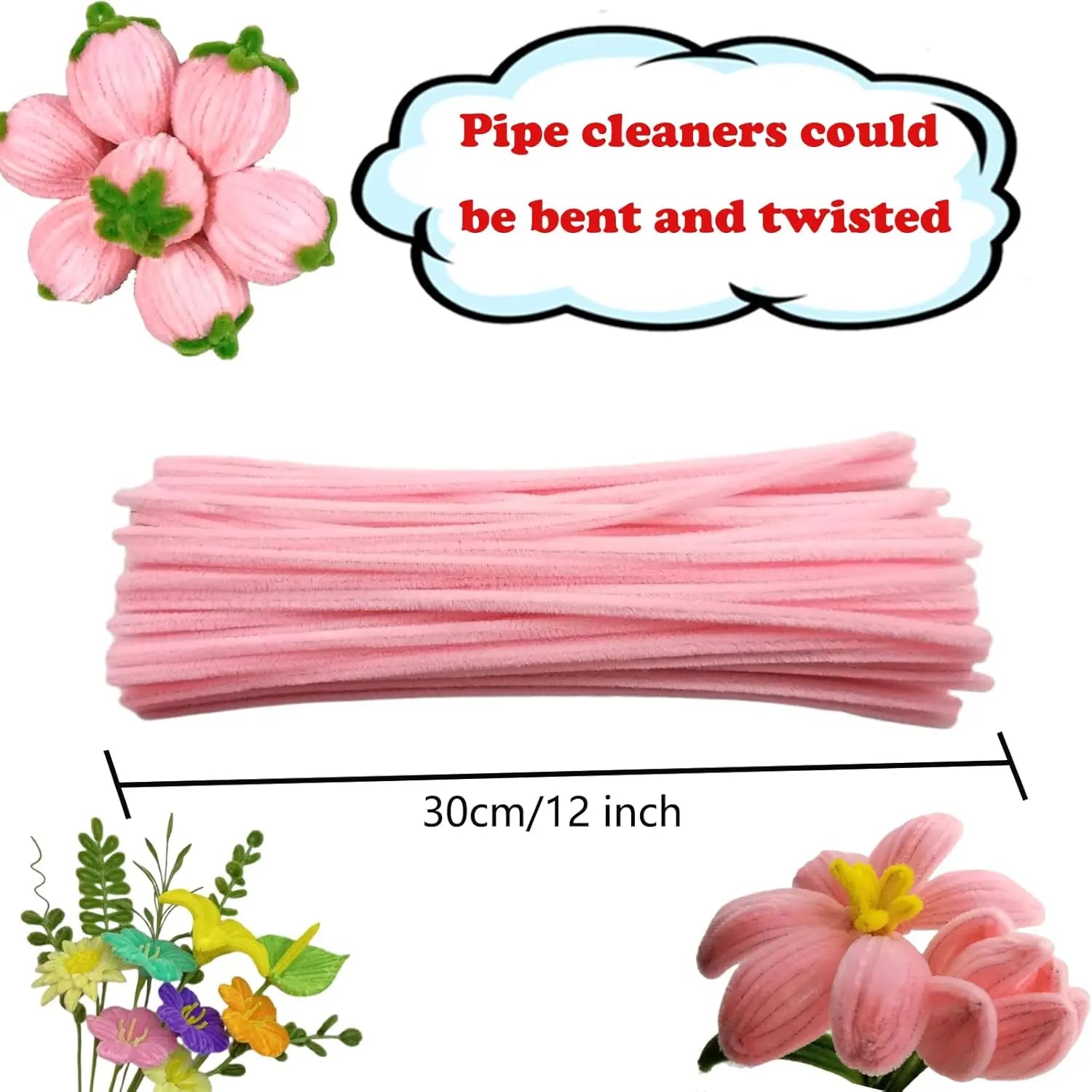 100pcs Pink Pipe Cleaners | Chenille Stems for Art and Craft Supplies detail view