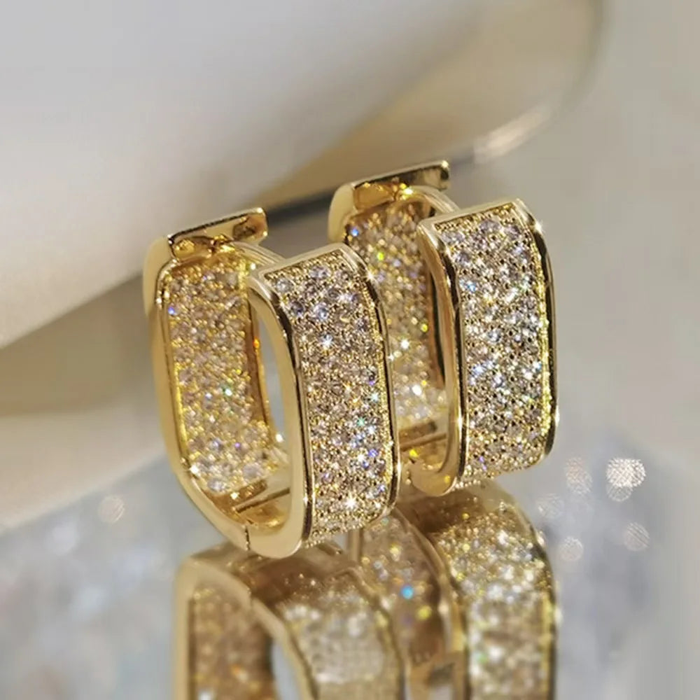 Fashion Diamond-Studded Circle Earrings, Women's Style, Silver / Gold, Simple and Versatile Girl's E