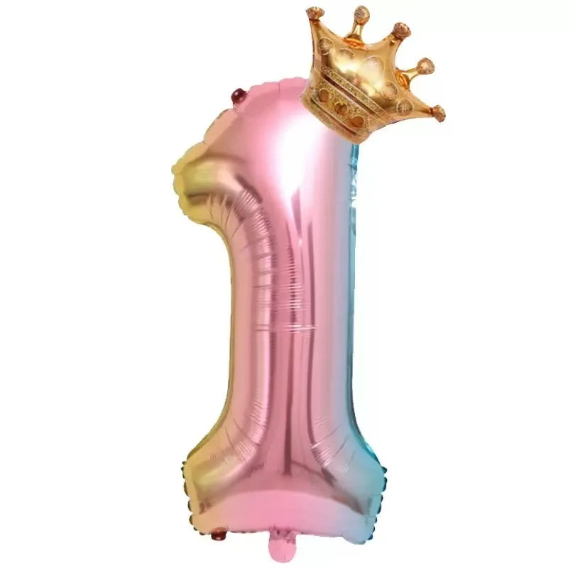 32inch Rainbow Crown Number Foil Balloon Birthday lifestyle view