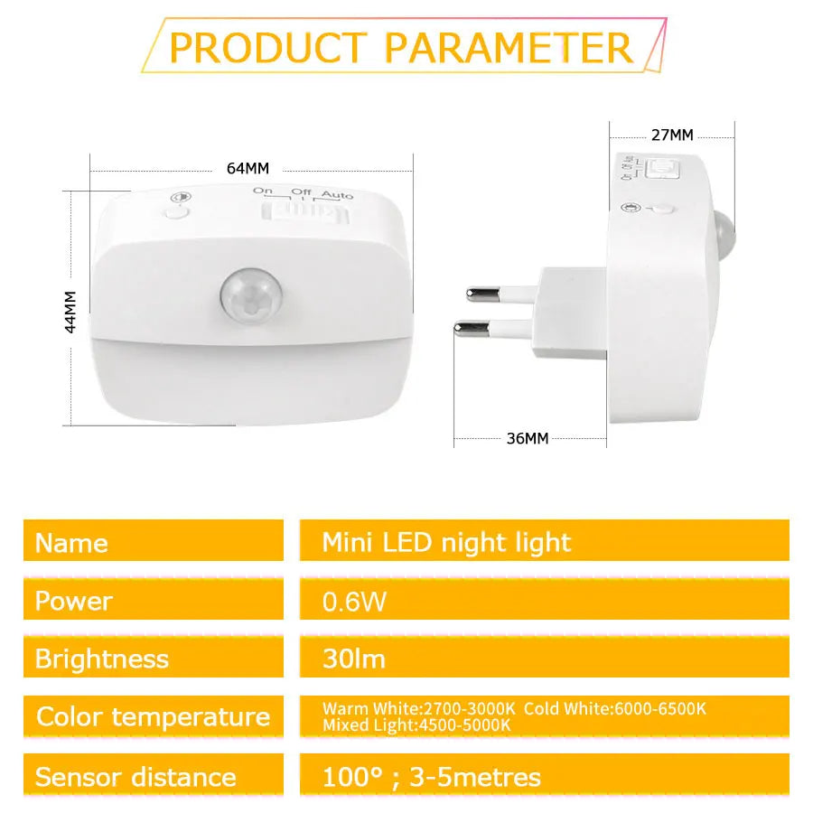 Smart Motion Sensor LED Night Light | EU Plug In 220V Wall Lamp for Hallway Kitchen S alternate view